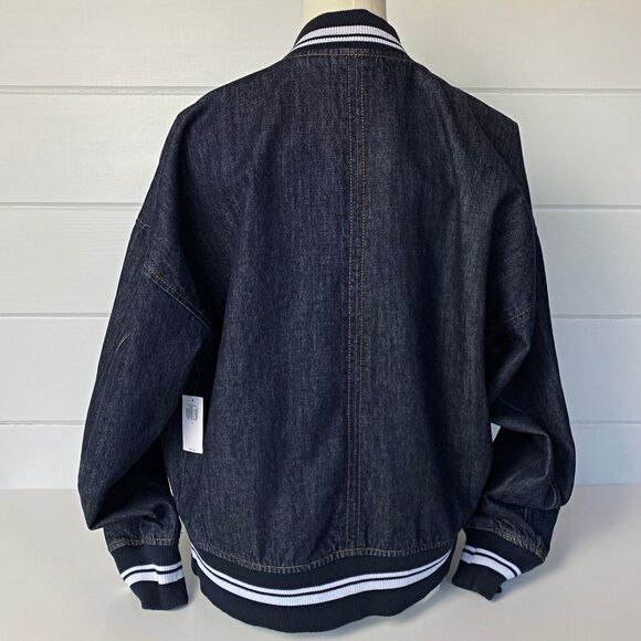 90s Oversized Denim Jean Bomber Jacket S 80s Retro Varsity Baseball Letterman - Picture 11 of 13